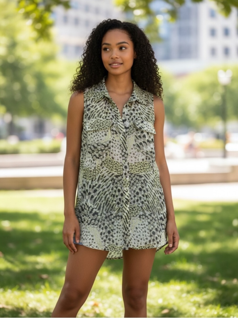 bebe Green Animal-Print Sleeveless Swim Coverup